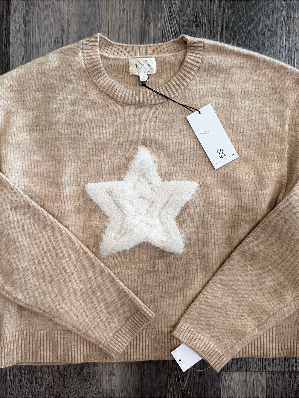 Thread & Supply Crewneck Sweater - Beige with Cream Star, Women’s Size Large